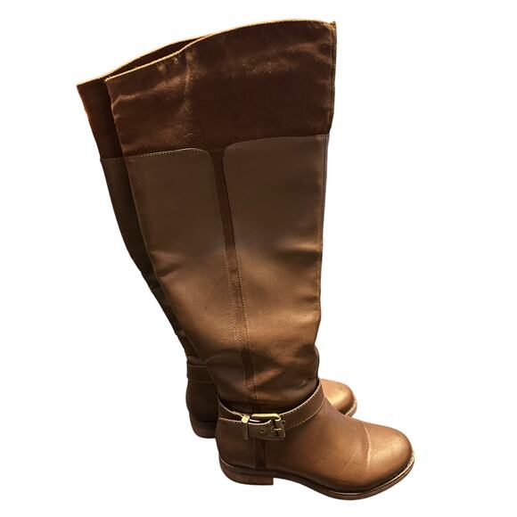 Shoedazzle Brown Faux Leather Side Zip Knee Boots Size 6 - Picture 1 of 12
